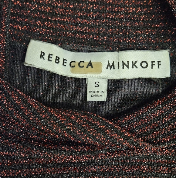 Rebecca Minkoff Phoebe Striped Metallic Long Sleeve Dress In Red And Black Sz Sm - Picture 7 of 10